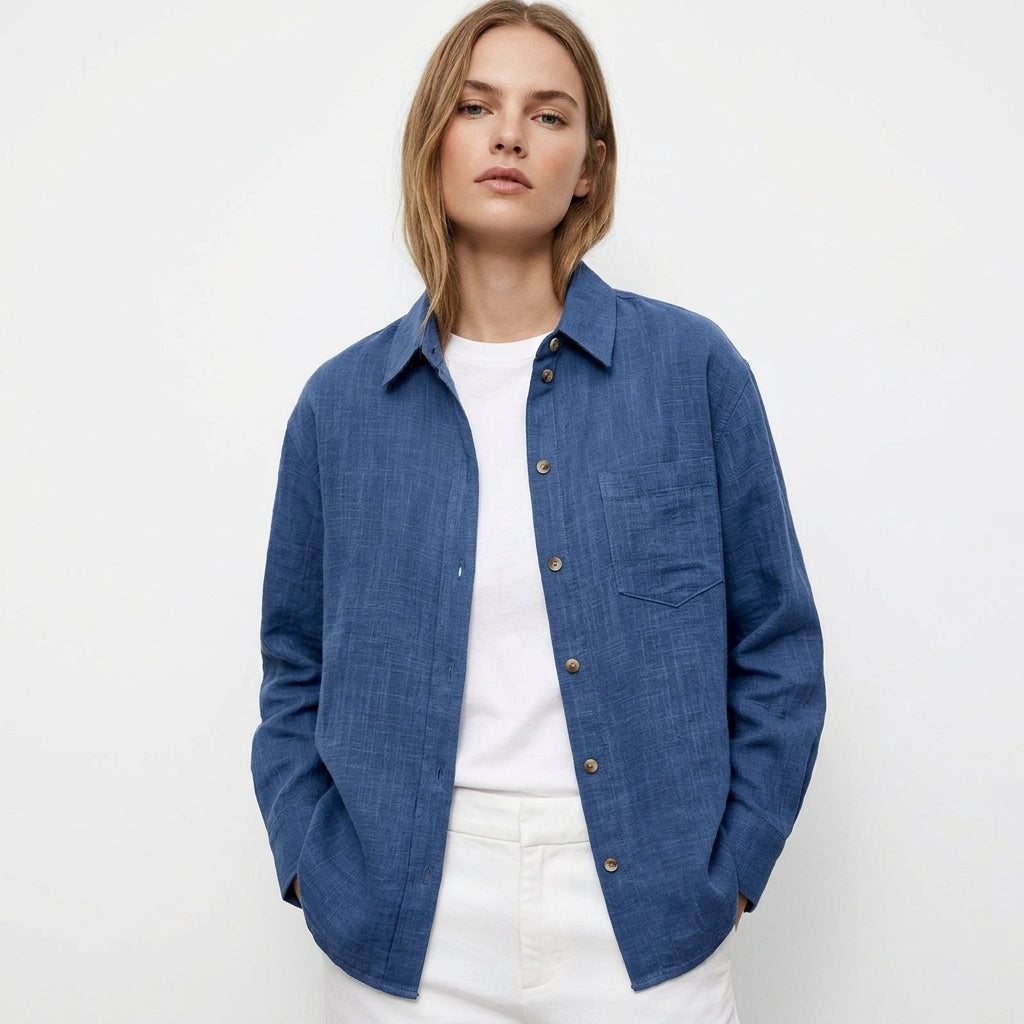 Linnen blouse dames korte mouw luchtig voor de zomer