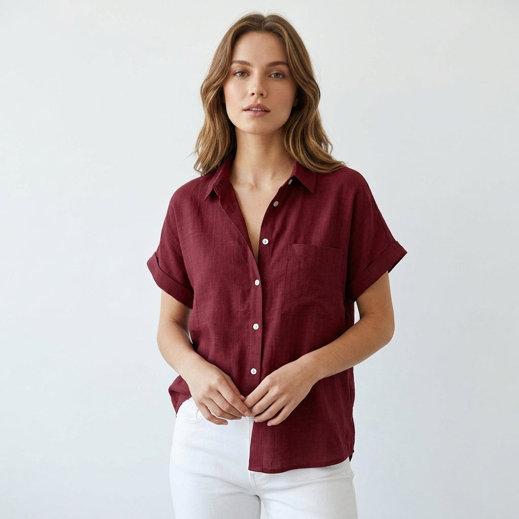 Linnen blouse dames korte mouw luchtig voor de zomer