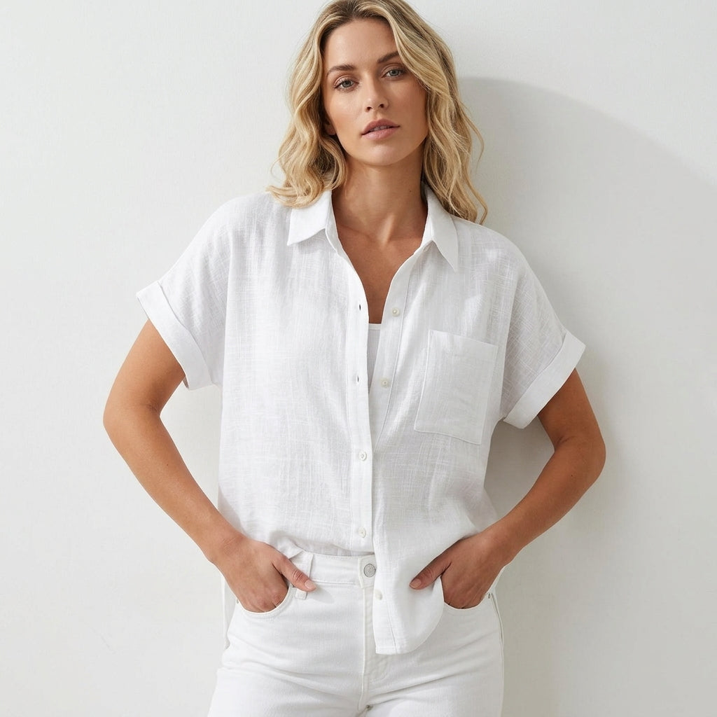 Linnen blouse dames korte mouw luchtig voor de zomer