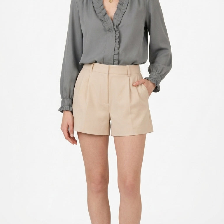 Dames blouse met ruchés bij V-hals en lange mouwen