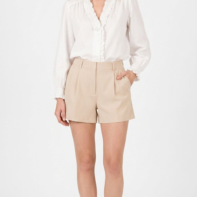 Dames blouse met ruchés bij V-hals en lange mouwen